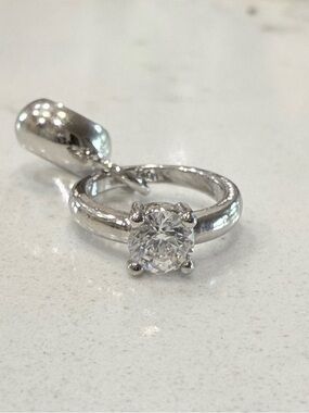 Silver Engagement Ring Rhinestone Charm